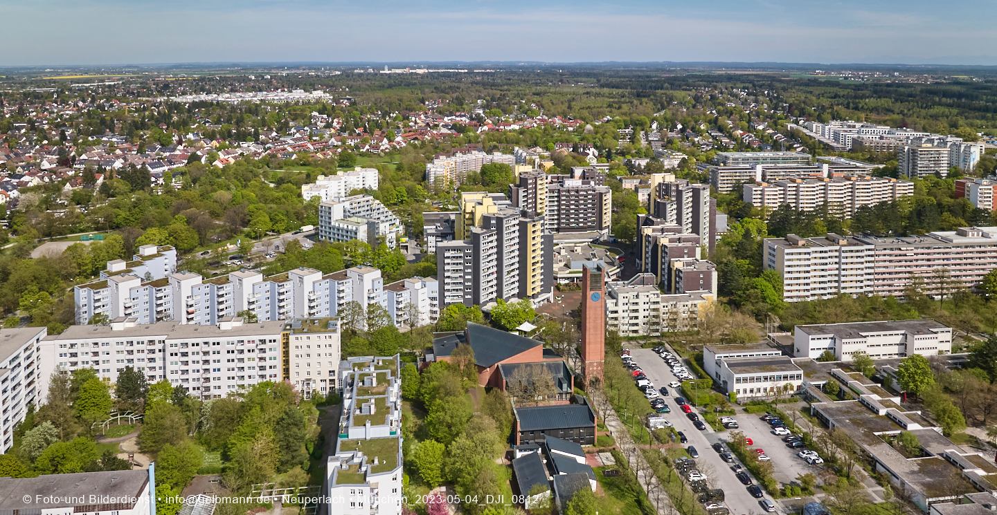 Luftbilder und Copterfotos vom Marx-Zentrum und der Wohnanlage am Karl-MArx-Ring 52-62 in Neuperlach